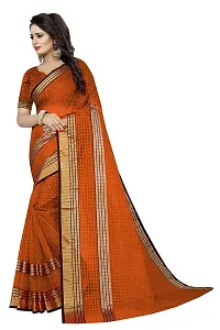 Stylish Cotton Silk Orange Printed Saree With Blouse Piece For Women-thumb1