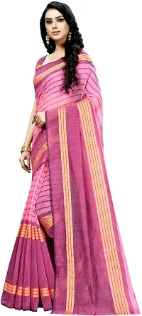 Women Stylish Cotton Silk Striped Saree with Blouse piece-thumb2