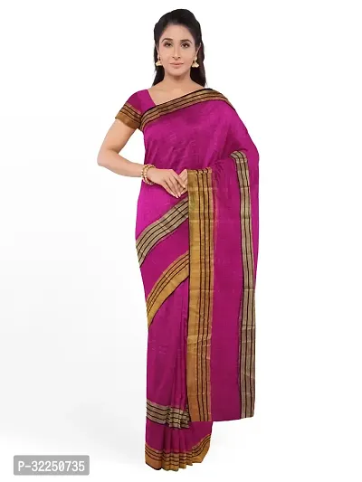 Stylish Pink Cotton Silk Solid Saree with Blouse piece For Women