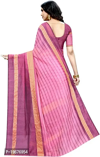 Women Stylish Cotton Silk Striped Saree with Blouse piece-thumb2