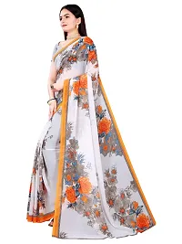 SAADHVI Women's White and Orange Georgette Floral Printed Saree With Unstitched Blouse(FL-Georgette85) | Free Size-thumb1