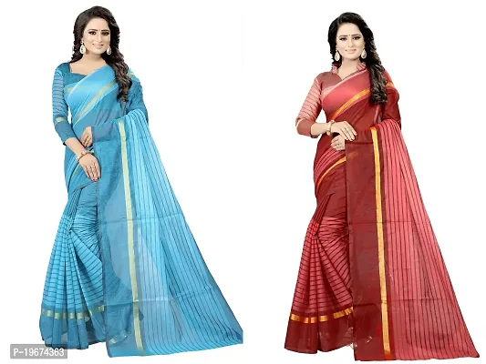 Women Stylish Cotton Silk Solid Saree with Blouse piece