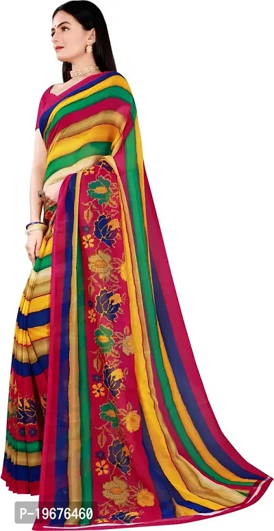 Women Stylish Georgette Striped Saree with Blouse piece