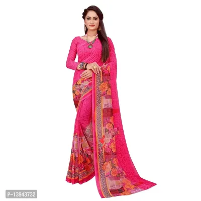 SAADHVI Women's Pink Georgette Graphic Print Printed Saree With Unstithed Blouse(FL-Georgette13, Free Size) | Free Size