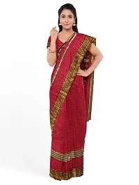 Stylish Red Cotton Silk Solid Saree with Blouse piece For Women-thumb1