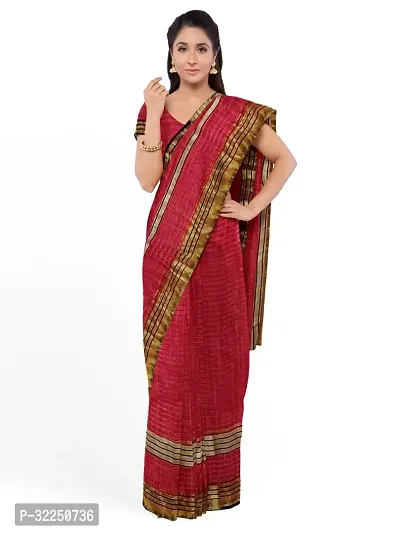 Stylish Red Cotton Silk Solid Saree with Blouse piece For Women-thumb2