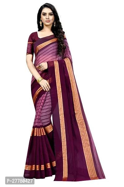 Stylish Wine Cotton Silk Saree with Blouse piece For Women