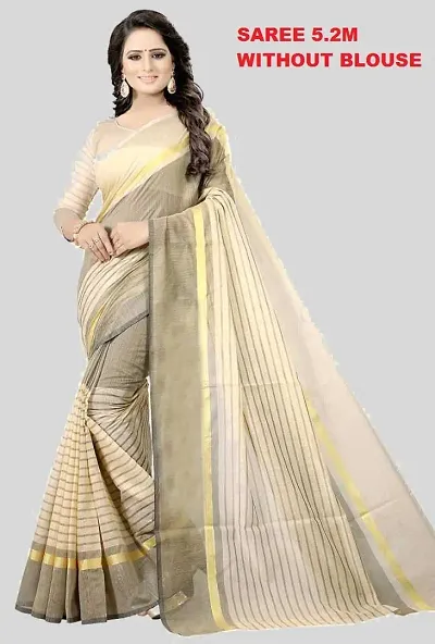 Cotton Striped Sarees with Blouse piece