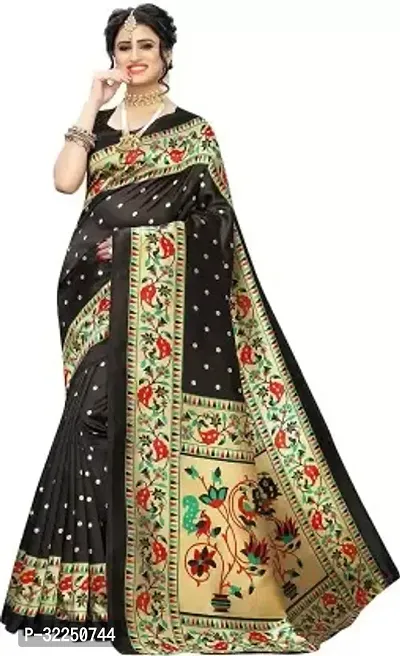 Stylish Black Cotton Silk Printed Saree with Blouse piece For Women-thumb0