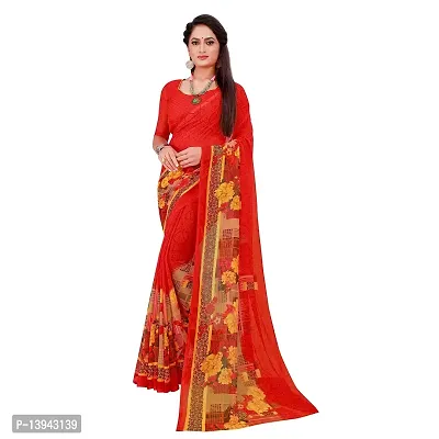 SAADHVI Women's Red Georgette Graphic Print Printed Saree With Unstithed Blouse(FL-Georgette16, Free Size) | Free Size-thumb0