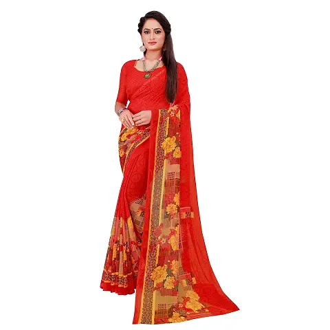 SAADHVI Women's Georgette Graphic Print Printed Saree With Unstithed Blouse