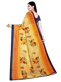 SAADHVI Women's Beige and Navy Blue Georgette Floral Printed Saree With Unstitched Blouse(FL-Georgette87) | Free Size-thumb2