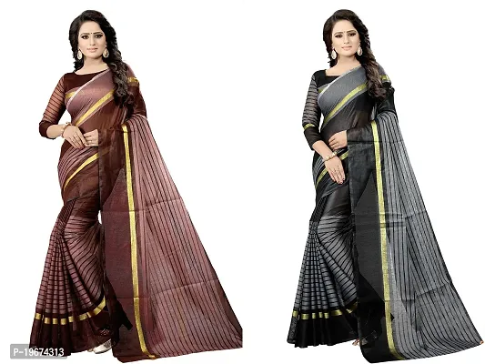 Women Stylish Cotton Silk Striped Saree with Blouse piece