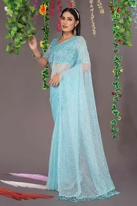 Stylish Blue Net Saree with Blouse piece For Women-thumb2