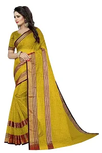 Stylish Cotton Silk Yellow Printed Saree With Blouse Piece For Women-thumb1