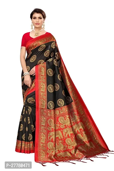 Stylish Art Silk Black Printed Saree With Blouse Piece For Women-thumb0