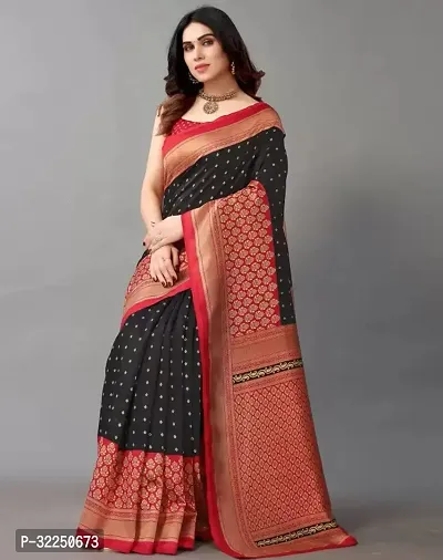 Stylish Black Cotton Silk Printed Saree with Blouse piece For Women-thumb2