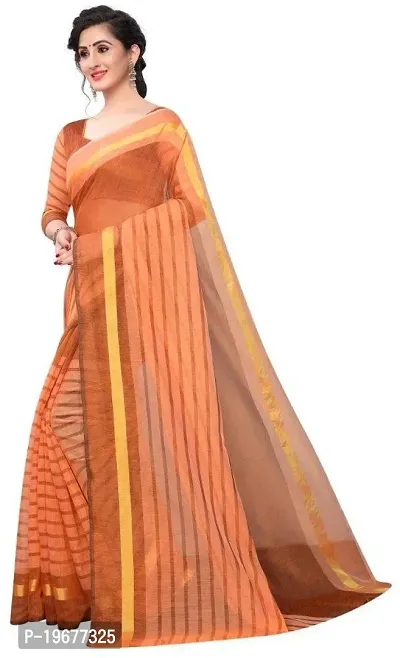 Women Stylish Cotton Silk Striped Saree with Blouse piece-thumb4