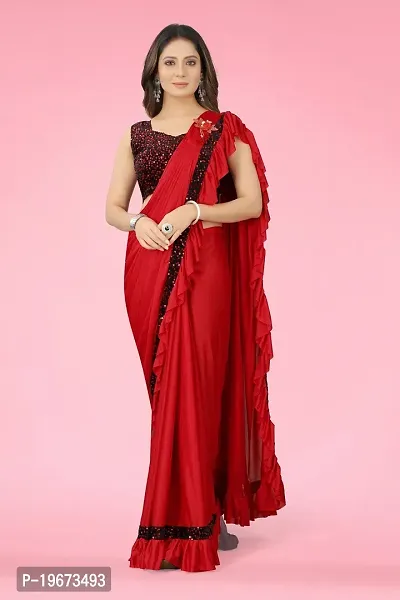 Women Stylish Lycra Solid Saree with Blouse piece-thumb0