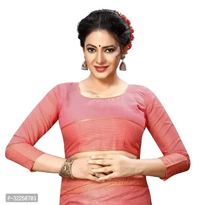 Stylish Peach Cotton Silk Solid Saree with Blouse piece For Women-thumb4