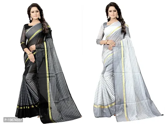 Women Stylish Cotton Silk Striped Saree with Blouse piece