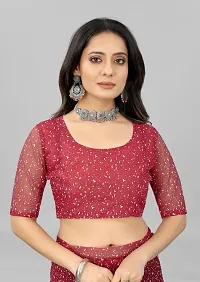 Elegant Red Net Saree with Blouse piece For Women-thumb3