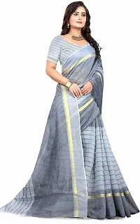 Women Stylish Cotton Silk Striped Saree with Blouse piece-thumb2