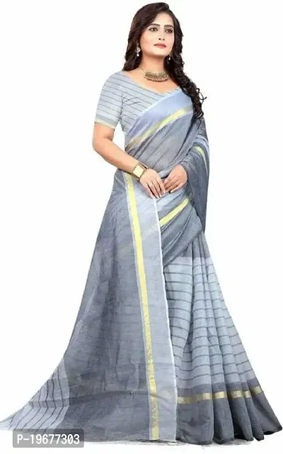 Women Stylish Cotton Silk Striped Saree with Blouse piece-thumb3