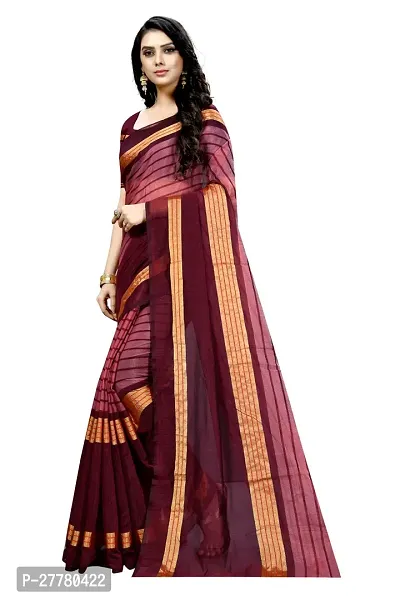 Stylish Maroon Cotton Silk Saree with Blouse piece For Women-thumb3