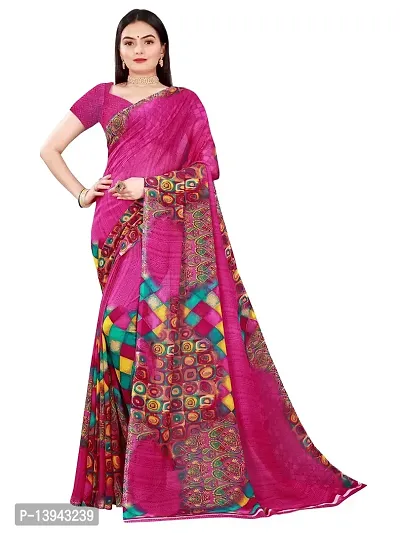 SAADHVI Women's Pink Georgette Geometric Printed Saree With Unstitched Blouse(FL-Georgette90) | Free Size