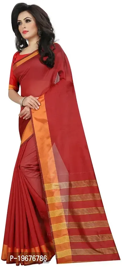 Women Stylish Cotton Silk Solid Saree with Blouse piece-thumb2