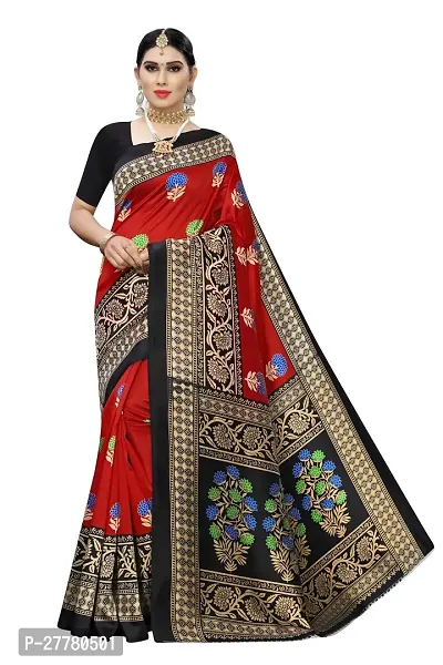 Stylish Art Silk Red Printed Saree With Blouse Piece For Women-thumb0