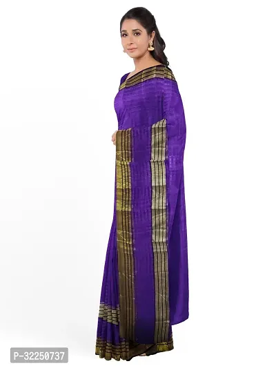 Stylish Purple Cotton Silk Solid Saree with Blouse piece For Women-thumb4