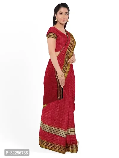 Stylish Red Cotton Silk Solid Saree with Blouse piece For Women-thumb4