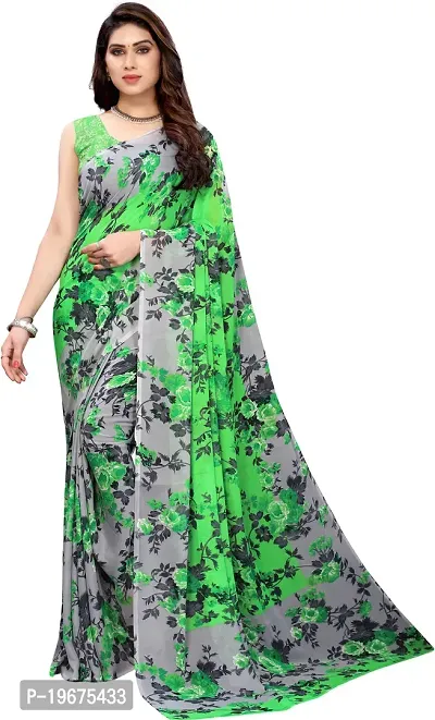 Women Stylish Georgette Printed Saree with Blouse piece-thumb0