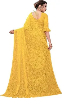 Stylish Yellow Net Saree with Blouse piece For Women-thumb1