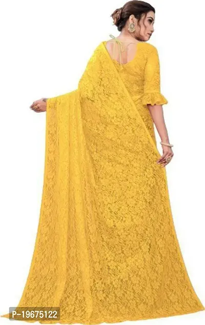 Stylish Yellow Net Saree with Blouse piece For Women-thumb2