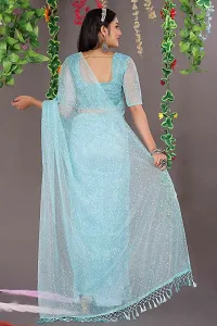 Stylish Blue Net Saree with Blouse piece For Women-thumb3