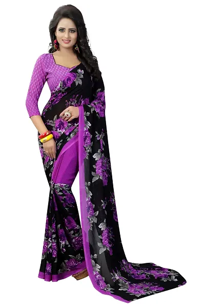 Georgette Floral Printed Sarees With Blouse Piece