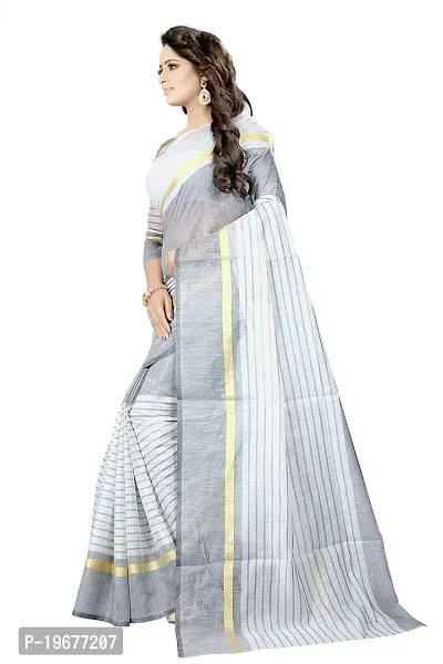 Women Stylish Cotton Silk Striped Saree with Blouse piece-thumb2