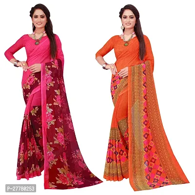 Stylish Georgette Multicoloured Printed Saree With Blouse Piece For Women Pack Of 2-thumb0