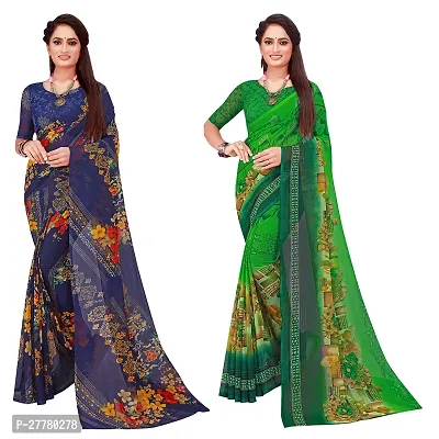 Stylish Georgette Multicoloured Printed Saree With Blouse Piece For Women Pack Of 2