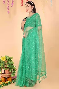 Elegant Green Net Saree with Blouse piece For Women-thumb1