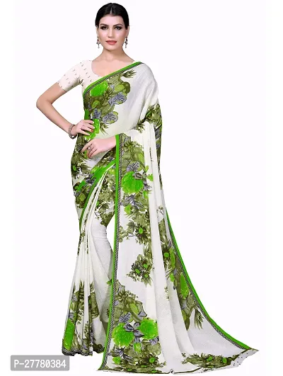 Stylish Georgette Green Printed Saree With Blouse Piece For Women-thumb0