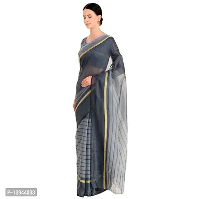 SAADHVI Women's Grey Cotton Silk Striped Work Saree(FL-IF-RustomGrey-GO, Free Size) | Free Size-thumb3