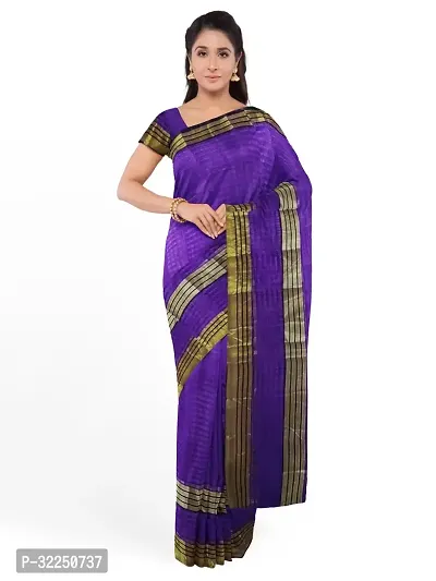 Stylish Purple Cotton Silk Solid Saree with Blouse piece For Women-thumb0