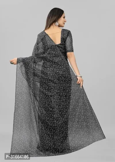 Elegant Black Net Saree with Blouse piece For Women-thumb3