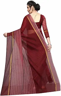 Stylish Maroon Cotton Silk Striped Saree with Blouse piece For Women-thumb2