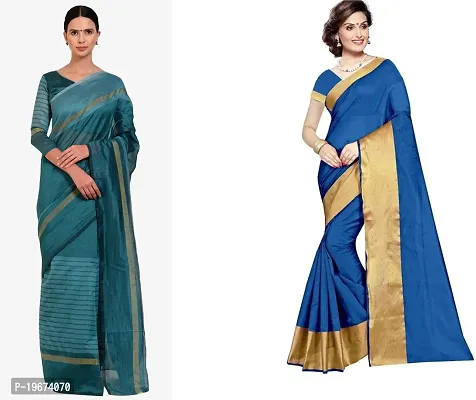 Women Stylish Cotton Silk Woven Design Saree with Blouse piece-thumb0