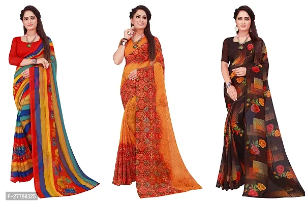 Stylish Georgette Multicoloured Printed Saree With Blouse Piece For Women Pack Of 3-thumb0